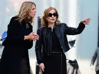 Sandrine Kiberlain and Isabelle Huppert attend the remake of the light factories in Lyon, France, on October 19, 2024. (