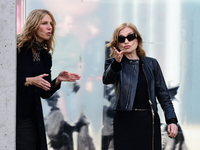 Sandrine Kiberlain and Isabelle Huppert attend the remake of the light factories in Lyon, France, on October 19, 2024. (