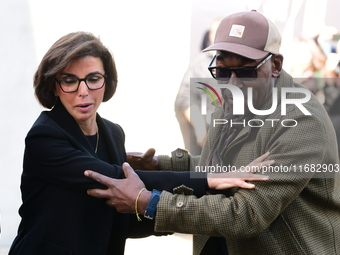 Rachida Dati, Minister of Culture, and Lucien Jean Baptiste attend the remake of the light factories in Lyon, France, on October 19, 2024. (