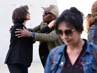 Rachida Dati, Minister of Culture, and Lucien Jean Baptiste attend the remake of the light factories in Lyon, France, on October 19, 2024. (