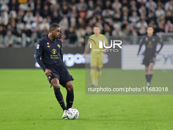 Pierre Kalulu participates in the Serie A 2024-2025 match between Juventus and Lazio in Turin, Italy, on October 19, 2024. 