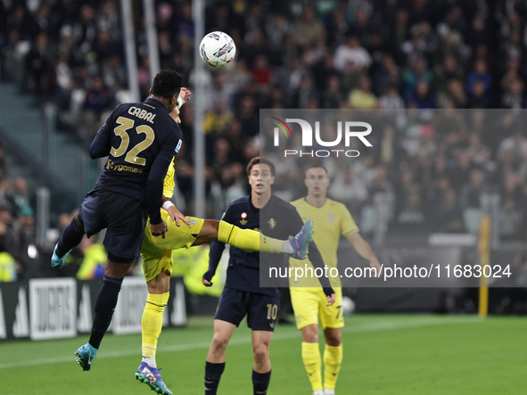 Juan Cabal participates in the Serie A 2024-2025 match between Juventus and Lazio in Turin, Italy, on October 19, 2024. 