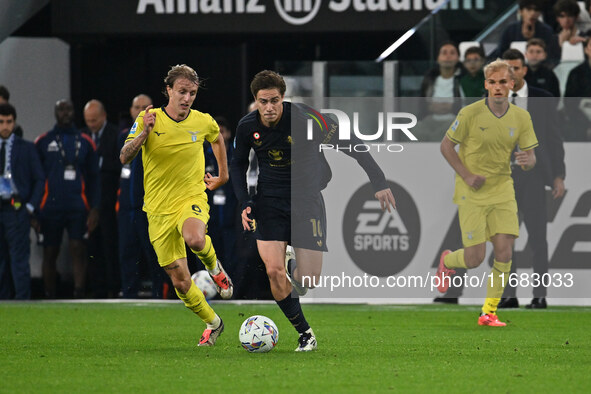 Nicolo Rovella of S.S. Lazio and Kenan Yildiz of Juventus F.C. are in action during the 8th day of the Serie A Championship between Juventus...