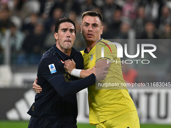 Dusan Vlahovic of Juventus F.C. and Patric of S.S. Lazio participate in the 8th day of the Serie A Championship between Juventus F.C. and S....