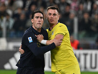 Dusan Vlahovic of Juventus F.C. and Patric of S.S. Lazio participate in the 8th day of the Serie A Championship between Juventus F.C. and S....