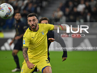 Mario Gila of S.S. Lazio is in action during the 8th day of the Serie A Championship between Juventus F.C. and S.S. Lazio at Allianz Stadium...