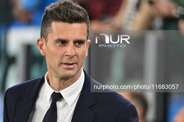 Thiago Motta coaches Juventus F.C. during the 8th day of the Serie A Championship between Juventus F.C. and S.S. Lazio at Allianz Stadium in...