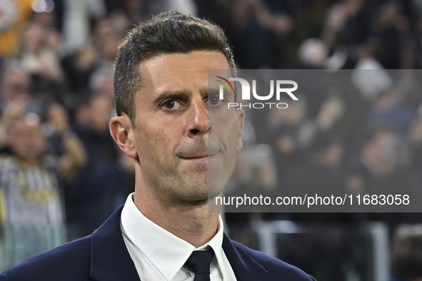 Thiago Motta coaches Juventus F.C. during the 8th day of the Serie A Championship between Juventus F.C. and S.S. Lazio at Allianz Stadium in...