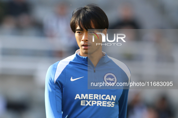 Kaoru Mitoma of Brighton and Hove Albion warms up during the Premier League match between Newcastle United and Brighton and Hove Albion at S...