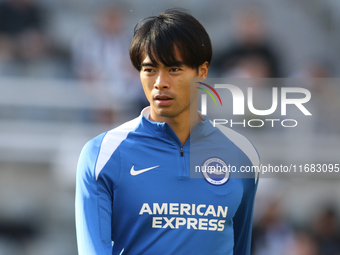 Kaoru Mitoma of Brighton and Hove Albion warms up during the Premier League match between Newcastle United and Brighton and Hove Albion at S...