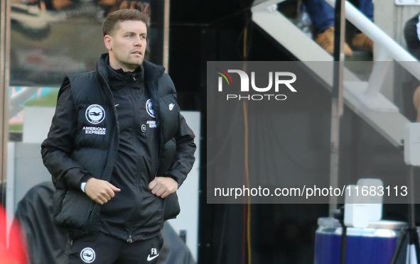 Brighton and Hove Albion Head Coach Fabian Hurzeler is present during the Premier League match between Newcastle United and Brighton and Hov...