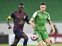 Almoez Abdulla of Al Duhail FC battles for the ball with Julian Draxler of Al Ahli SC during the Ooredoo Qatar Stars League 24/25 match betw...