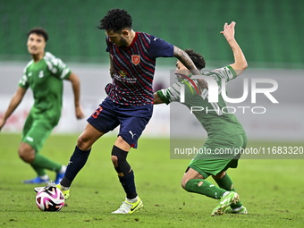 Edmilson Junior Paulo of Al Duhail FC battles for the ball with Abdelrhman Mohamed Moustafa of Al Ahli SC during the Ooredoo Qatar Stars Lea...