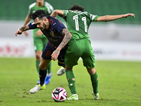 Edmilson Junior Paulo of Al Duhail FC battles for the ball with Abdelrhman Mohamed Moustafa of Al Ahli SC during the Ooredoo Qatar Stars Lea...