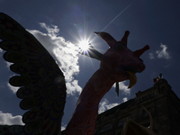 A backlit view of the monumental alebrijes route takes place on Saturday, October 19, 2024, from the Zocalo of Mexico City to Paseo de la Re...