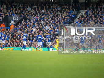 Michael Keane of Everton makes it 2-0 during the Premier League match between Ipswich Town and Everton at Portman Road in Ipswich, on Octobe...