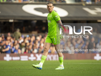 Jordan Pickford of Everton looks dejected during the Premier League match between Ipswich Town and Everton at Portman Road in Ipswich, Engla...