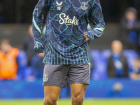 Iliman Ndiaye of Everton warms up before the Premier League match between Ipswich Town and Everton at Portman Road in Ipswich, on October 19...