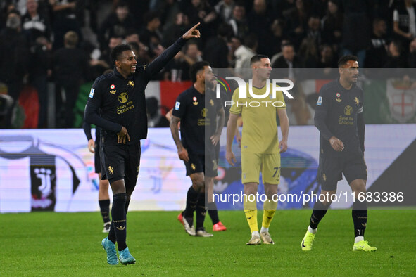 Juan Cabal of Juventus F.C. celebrates after scoring the goal of 1-0 during the 8th day of the Serie A Championship between Juventus F.C. an...