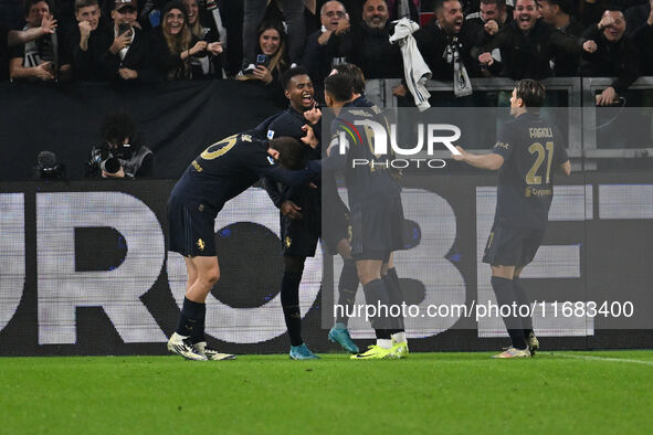 Juan Cabal of Juventus F.C. celebrates after scoring the goal of 1-0 during the 8th day of the Serie A Championship between Juventus F.C. an...