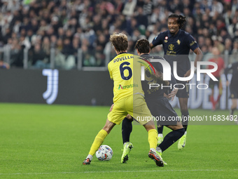 Dusan Vlahovic participates in the Serie A 2024-2025 match between Juventus and Lazio in Turin, Italy, on October 19, 2024 (