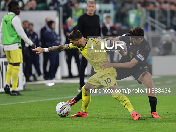 Mattia Zaccagni participates in the Serie A 2024-2025 match between Juventus and Lazio in Turin, Italy, on October 19, 2024 