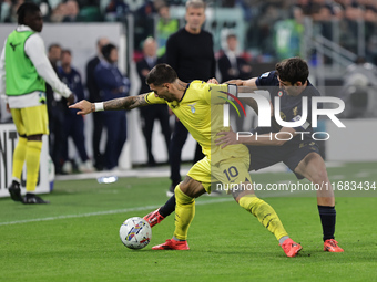 Mattia Zaccagni participates in the Serie A 2024-2025 match between Juventus and Lazio in Turin, Italy, on October 19, 2024 (