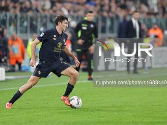 Andrea Cambiaso participates in the Serie A 2024-2025 match between Juventus and Lazio in Turin, Italy, on October 19, 2024. (