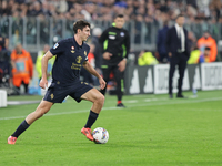 Andrea Cambiaso participates in the Serie A 2024-2025 match between Juventus and Lazio in Turin, Italy, on October 19, 2024. (