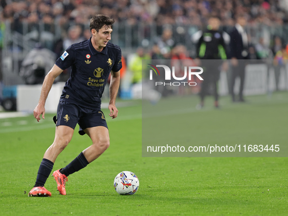 Andrea Cambiaso participates in the Serie A 2024-2025 match between Juventus and Lazio in Turin, Italy, on October 19, 2024. 