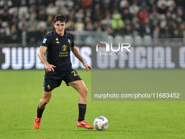 Andrea Cambiaso participates in the Serie A 2024-2025 match between Juventus and Lazio in Turin, Italy, on October 19, 2024. 