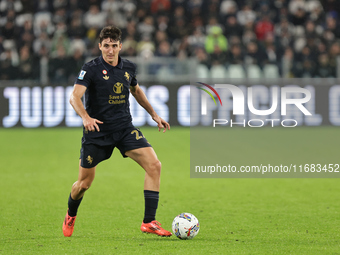 Andrea Cambiaso participates in the Serie A 2024-2025 match between Juventus and Lazio in Turin, Italy, on October 19, 2024. (