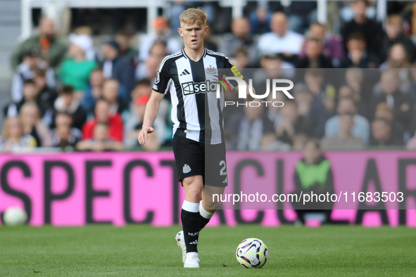 Lewis Hall of Newcastle United participates in the Premier League match between Newcastle United and Brighton and Hove Albion at St. James's...