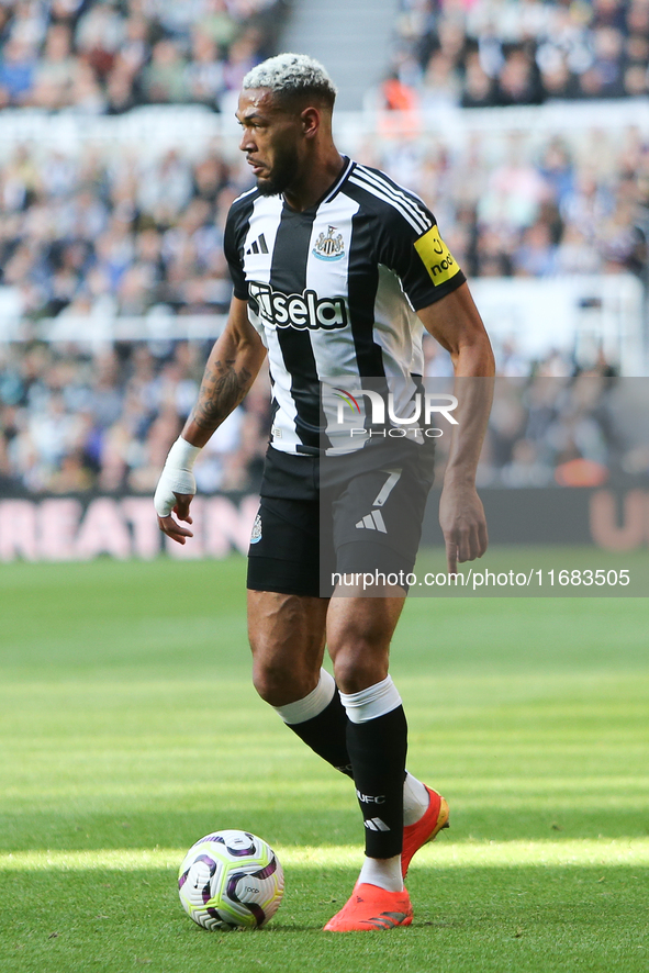 Joelinton of Newcastle United participates in the Premier League match between Newcastle United and Brighton and Hove Albion at St. James's...