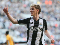 Newcastle United's Anthony Gordon gestures to the crowd during the Premier League match between Newcastle United and Brighton and Hove Albio...