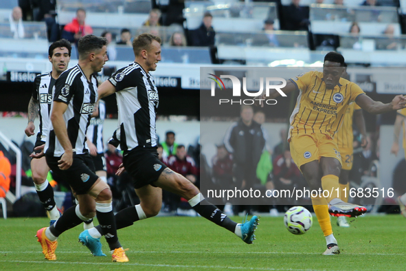 Brighton and Hove Albion's Danny Welbeck shoots at goal during the Premier League match between Newcastle United and Brighton and Hove Albio...