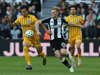 Kaoru Mitoma of Brighton and Hove Albion takes on Lewis Hall of Newcastle United during the Premier League match between Newcastle United an...