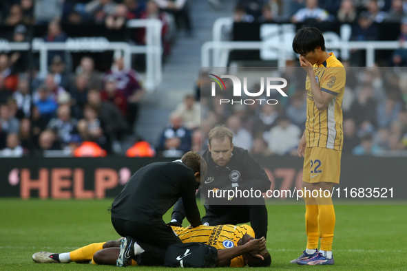 Danny Welbeck of Brighton and Hove Albion receives treatment during the Premier League match between Newcastle United and Brighton and Hove...