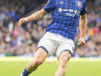 Leif Davis of Ipswich Town is on the ball during the Premier League match between Ipswich Town and Everton at Portman Road in Ipswich, Engla...