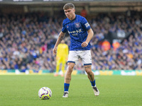 Leif Davis of Ipswich Town is on the ball during the Premier League match between Ipswich Town and Everton at Portman Road in Ipswich, Engla...