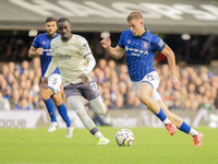 Idrissa Gueye of Everton competes with Liam Delap of Ipswich Town for the ball during the Premier League match between Ipswich Town and Ever...