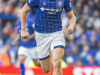 Dara O'Shea of Ipswich Town is on the ball during the Premier League match between Ipswich Town and Everton at Portman Road in Ipswich, Engl...