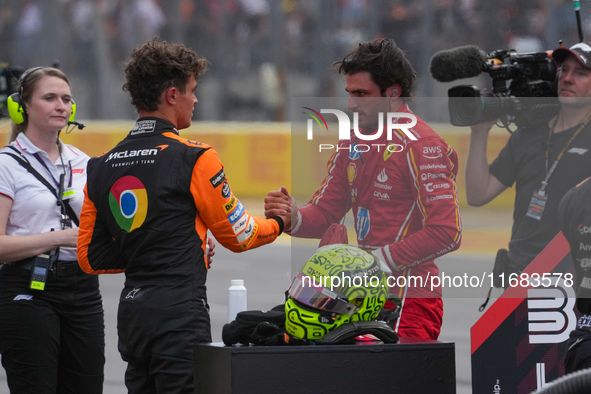 Carlos Sainz Jr. of Spain drives the (55) Scuderia Ferrari SF-24 Ferrari during the Formula 1 Pirelli United States Grand Prix 2024 in Austi...