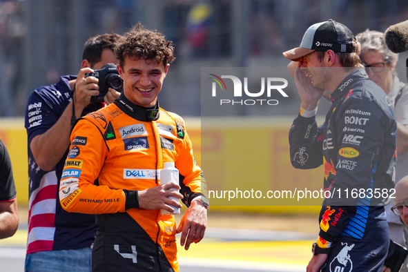 Lando Norris of the UK drives the McLaren F1 Team MCL38 Mercedes during the Formula 1 Pirelli United States Grand Prix 2024 in Austin, USA,...