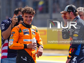 Lando Norris of the UK drives the McLaren F1 Team MCL38 Mercedes during the Formula 1 Pirelli United States Grand Prix 2024 in Austin, USA,...