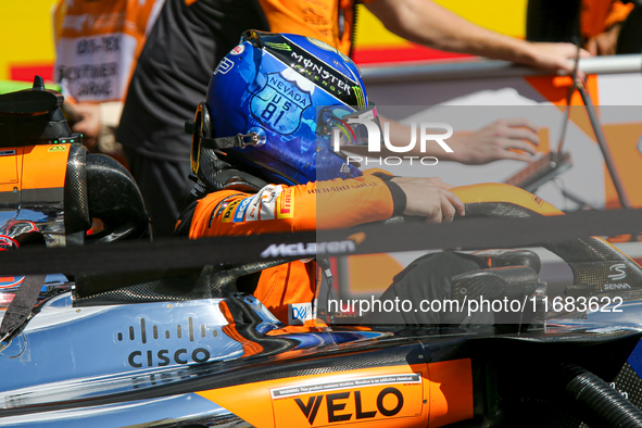 Lando Norris of the UK drives the McLaren F1 Team MCL38 Mercedes during the Formula 1 Pirelli United States Grand Prix 2024 in Austin, USA,...