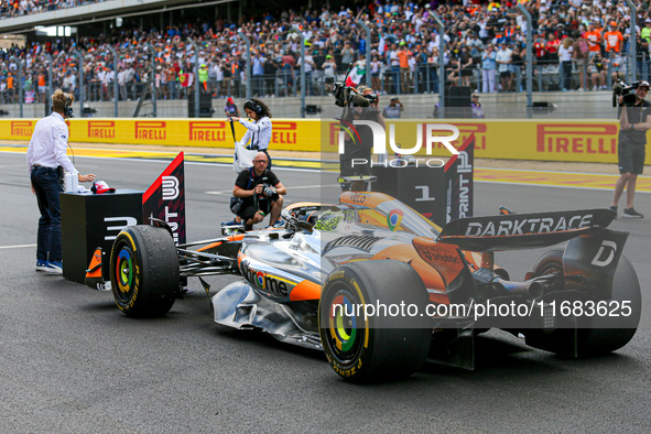 Lando Norris of the UK drives the McLaren F1 Team MCL38 Mercedes during the Formula 1 Pirelli United States Grand Prix 2024 in Austin, USA,...