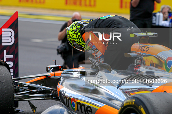 Lando Norris of the UK drives the McLaren F1 Team MCL38 Mercedes during the Formula 1 Pirelli United States Grand Prix 2024 in Austin, USA,...