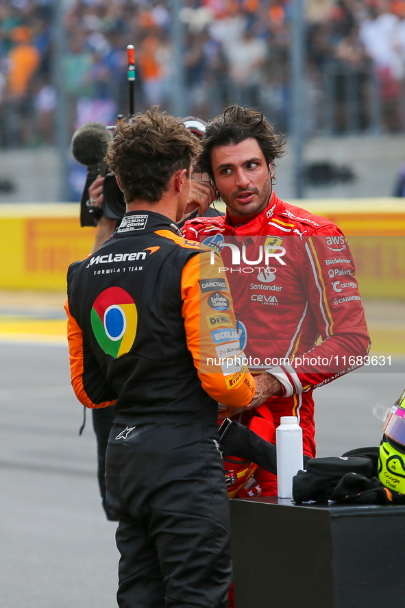 Carlos Sainz Jr. of Spain drives the (55) Scuderia Ferrari SF-24 Ferrari during the Formula 1 Pirelli United States Grand Prix 2024 in Austi...