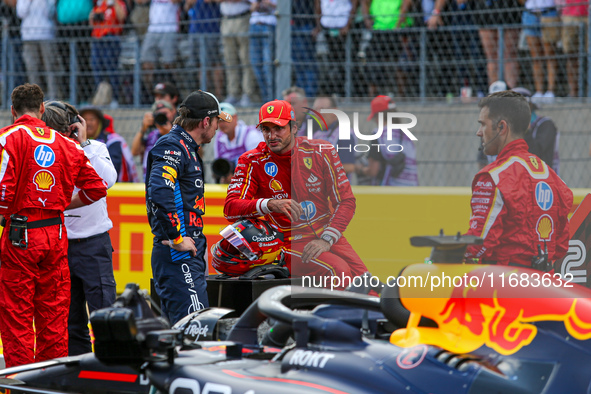 Carlos Sainz Jr. of Spain drives the (55) Scuderia Ferrari SF-24 Ferrari during the Formula 1 Pirelli United States Grand Prix 2024 in Austi...